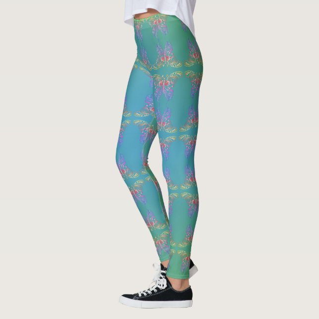 Schmetterlinge auf Misty Blue Waters Leggings (Links)