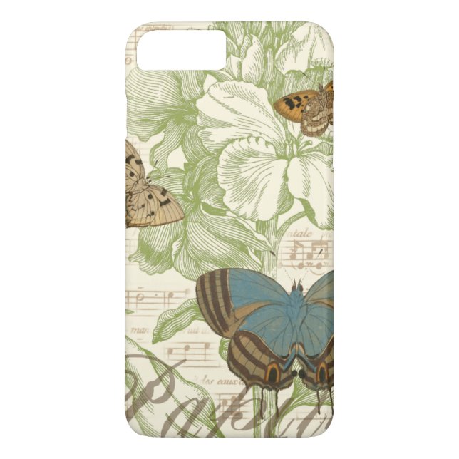 Schmetterlinge auf Noten mit Blumendesign Case-Mate iPhone Hülle (Rückseite)