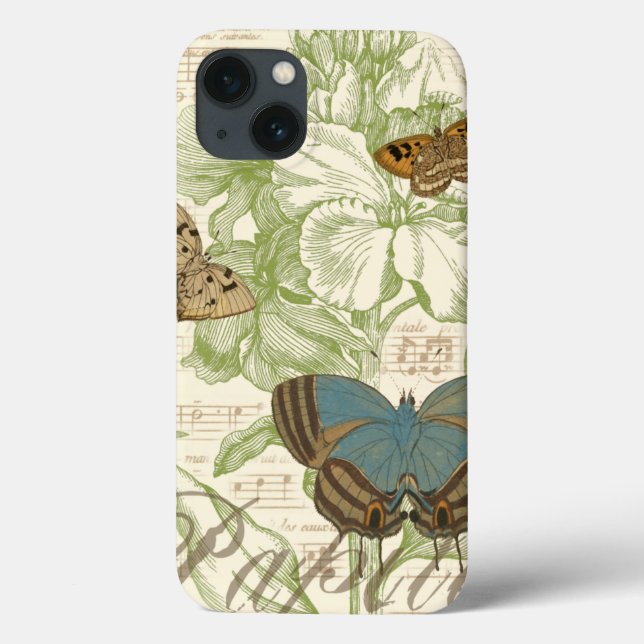 Schmetterlinge auf Noten mit Blumendesign Case-Mate iPhone Hülle (Rückseite)