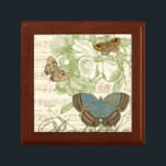 Schmetterlinge auf Noten mit Blumendesign Geschenkbox<br><div class="desc">Ein grünes Blumendesign und Noten dienen als Hintergrund für ein Trio von Schmetterlingen in diesem Stück von Vision Studio. Auch das französische Wort für Schmetterling, Papillon, ist am unteren Ende des Stückes verziert. Wenn Sie eine große Liebe an Schmetterlingen, Natur, oder wie Sie sich mit Schönheit umgeben, ist dies der...</div>