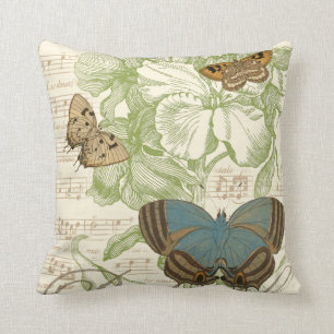 Schmetterlinge auf Notenpapier mit Blumendesign Kissen