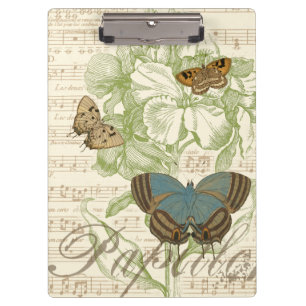 Schmetterlinge auf Notenpapier mit Blumendesign Klemmbrett