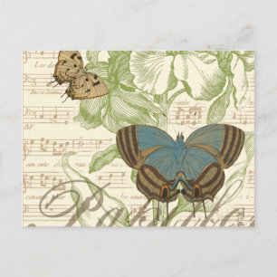 Schmetterlinge auf Notenpapier mit Blumendesign Postkarte