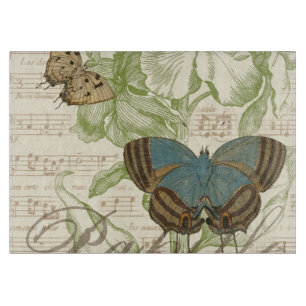 Schmetterlinge auf Notenpapier mit Blumendesign Schneidebrett