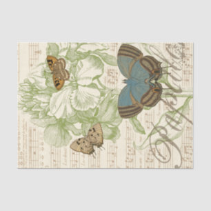 Schmetterlinge auf Notenpapier mit Blumendesign Seidenpapier