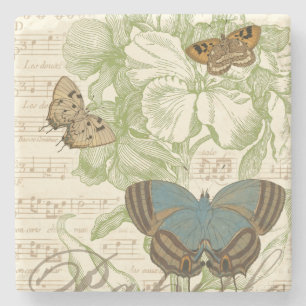 Schmetterlinge auf Notenpapier mit Blumendesign Steinuntersetzer