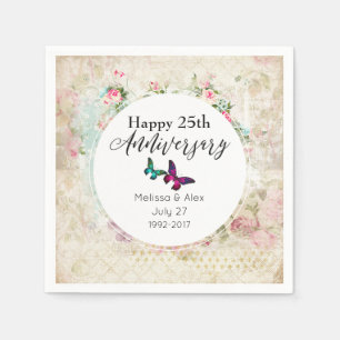 Schmetterlinge auf Shabby Vintag Collage Jahrestag Serviette