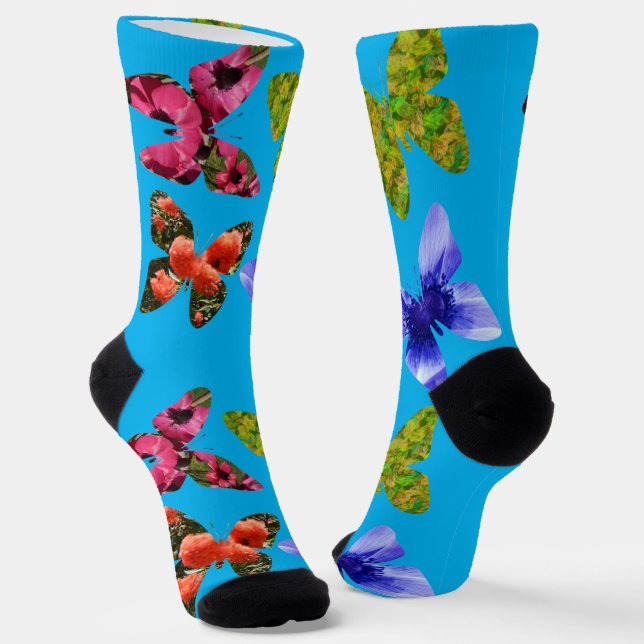Schmetterlinge aus Blume, Crew Socken (Gewinkelt)