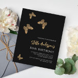 Schmetterlinge aus schwarzem Gold - Geburtstagsein<br><div class="desc">Ein klassischer schwarzer Hintergrund. Mit goldenen Schmetterlingen dekoriert. Personalisieren Sie Ihren Namen und Ihre Party-Daten und fügen Sie diese hinzu. 1 Blatt = 1 Einladung mit Druckkante bis Kante.</div>