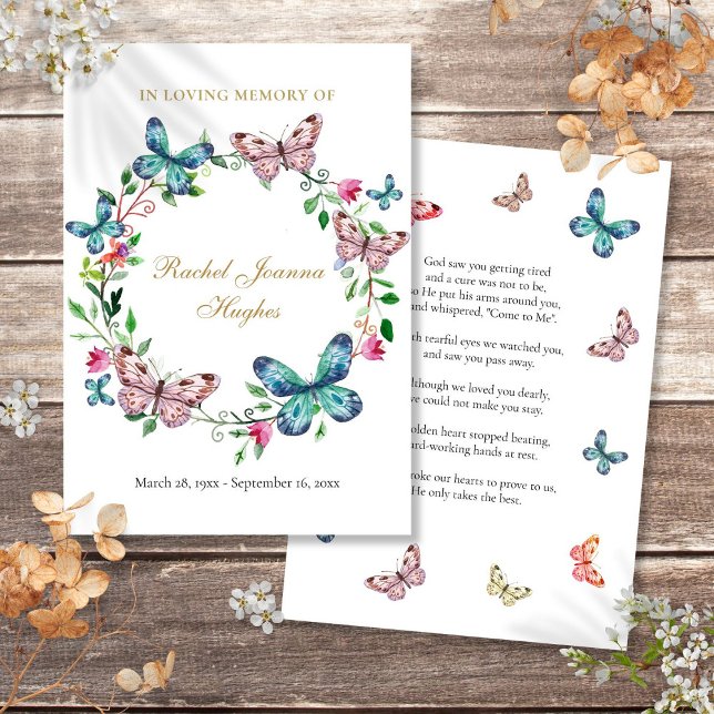 Schmetterlinge Beerdigungskarte (Butterflies Funeral Memorial Prayer Poem Card)