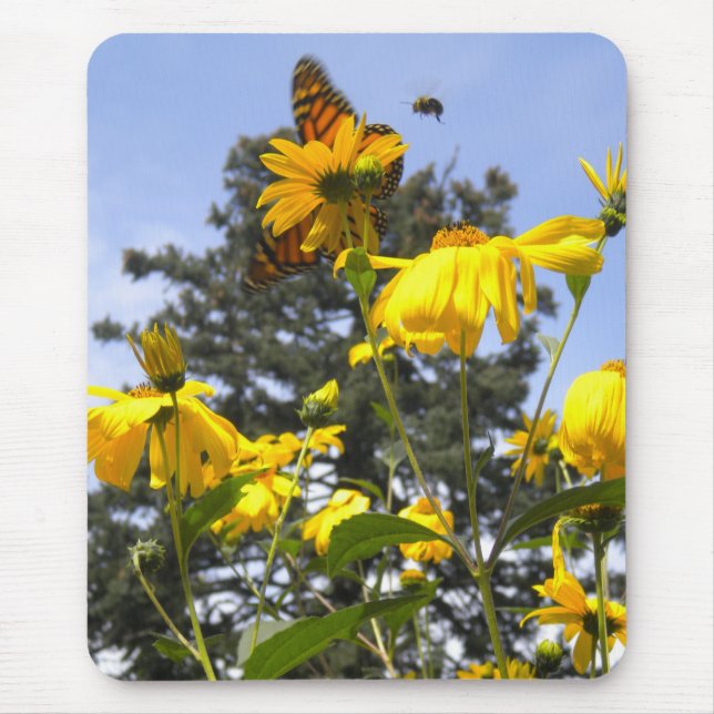Schmetterlinge Bienen N Sonnenblumenmousepad Mousepad (Vorne)