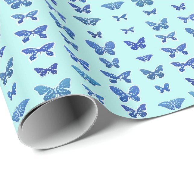 Schmetterlinge, blau, helltürkis geschenkpapier (Rolleneckpunkt)