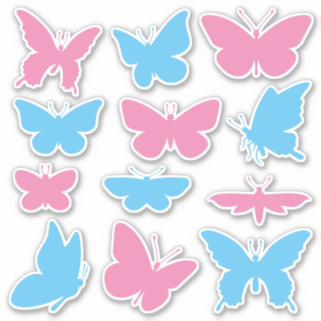 Schmetterlinge Blau und Rosa Sticker Set (Vorderseite)