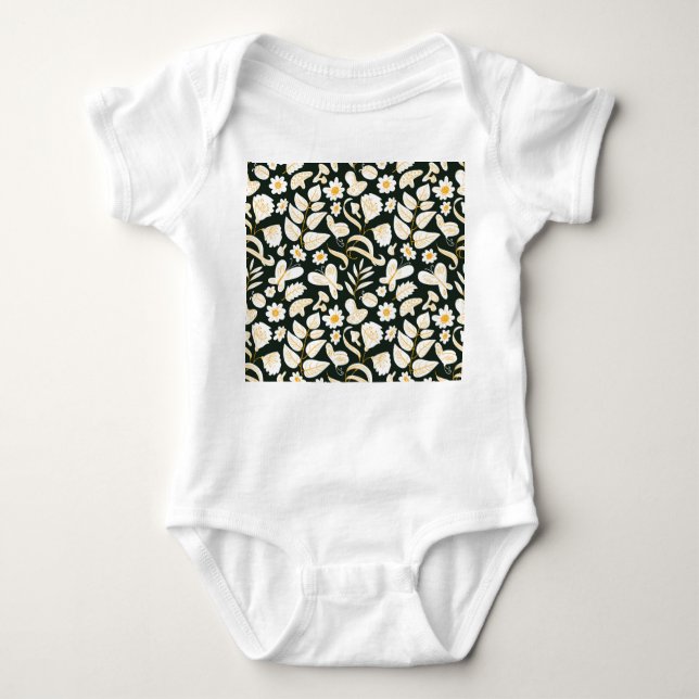 Schmetterlinge & Blume: Doodle Summer Pattern. Baby Strampler (Vorderseite)