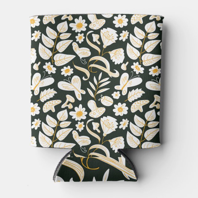 Schmetterlinge & Blume: Doodle Summer Pattern. Dosenkühler (Vorderseite)