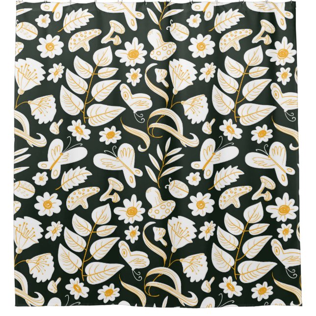 Schmetterlinge & Blume: Doodle Summer Pattern. Duschvorhang (Vorderseite)