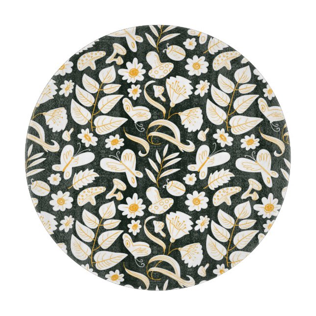 Schmetterlinge & Blume: Doodle Summer Pattern. Schneidebrett (Vorderseite)