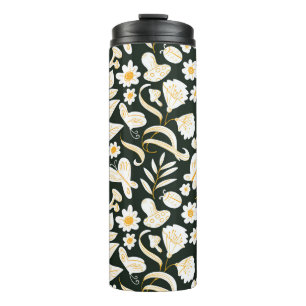 Schmetterlinge & Blume: Doodle Summer Pattern. Thermosbecher