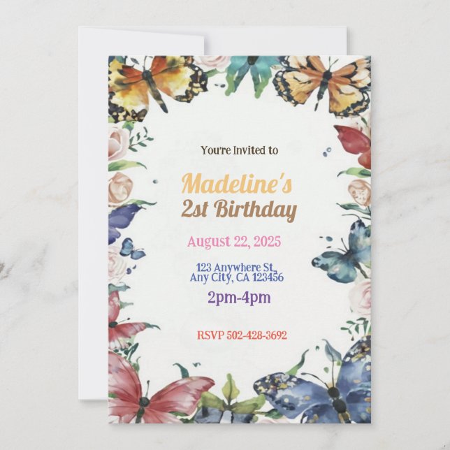 Schmetterlinge & Blume Einladung zum Geburtstag (Vorderseite)