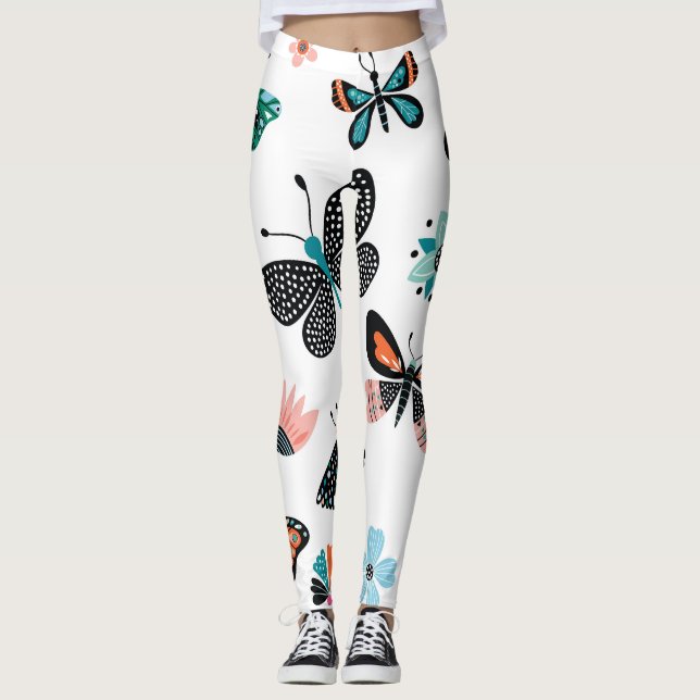 Schmetterlinge Blume: Handgezeichnete Sammlung Leggings (Vorderseite)