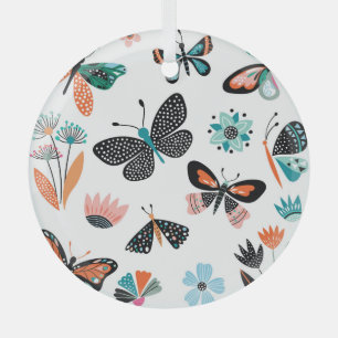 Schmetterlinge Blume: Handgezeichnete Sammlung Ornament Aus Glas