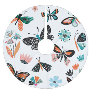 Schmetterlinge Blume: Handgezeichnete Sammlung Polyester Weihnachtsbaumdecke