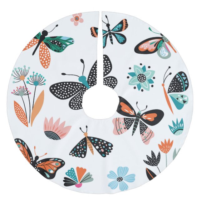 Schmetterlinge Blume: Handgezeichnete Sammlung Polyester Weihnachtsbaumdecke (Vorderseite)