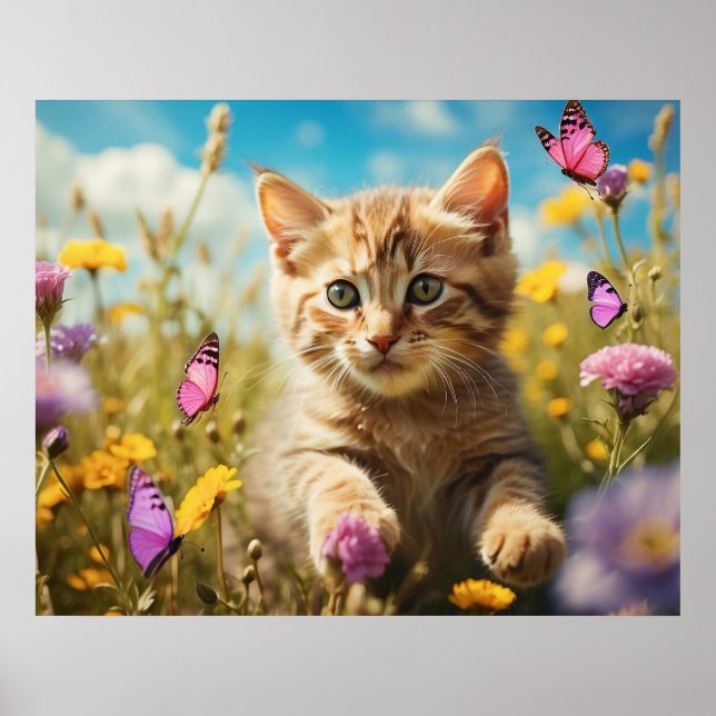 *~* Schmetterlinge Blume Kitty 5:4 Kätzchen AP68 Poster (Vorne)