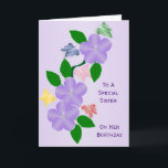 Schmetterlinge Blume Personalisiert Sister Birthda Karte<br><div class="desc">Grußkarten Schmetterlinge und Blume Geburtstagskarte Schwester. Passen Sie diese Geburtstagskarte mit jedem beliebigen Text an und lassen Sie sie dann ausdrucken und an Sie senden oder laden Sie sie sofort auf Ihr Mobiltelefon herunter. Wenn Sie Hilfe bei der Anpassung benötigen, kontaktieren Sie uns über den Link auf dieser Seite. Blumendesign...</div>