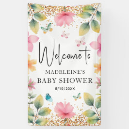 Schmetterlinge Blume Pink Baby Dusche Empfang Banner