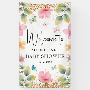 Schmetterlinge Blume Pink Baby Dusche Empfang Banner
