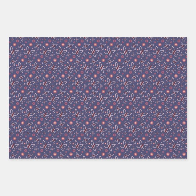 Schmetterlinge Blume und Herz Geschenkpapier Set (Vorderseite)