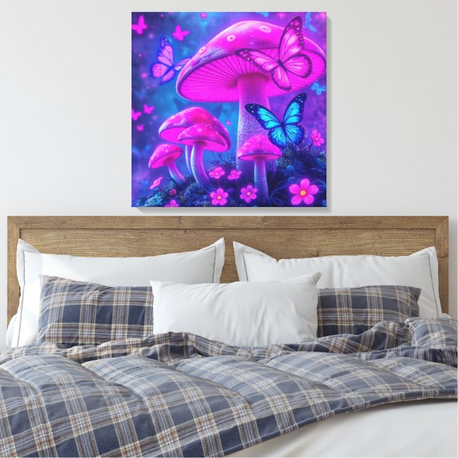 Schmetterlinge, Blume und Pilze- Leinwanddruck (Insitu (Schlafzimmer))