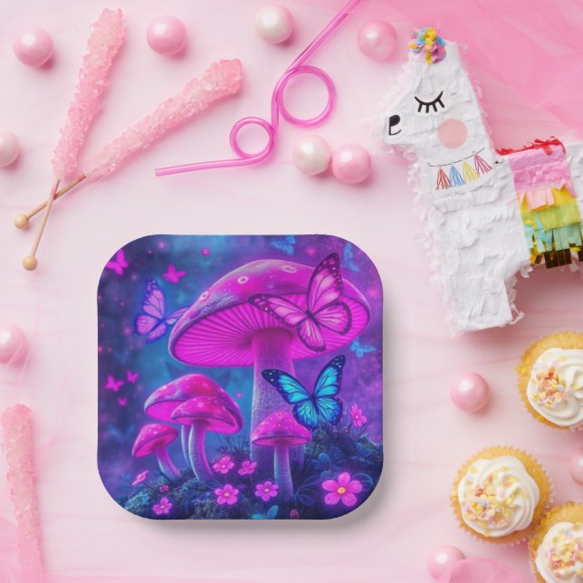 Schmetterlinge, Blume und Pilze- Pappteller (Party)