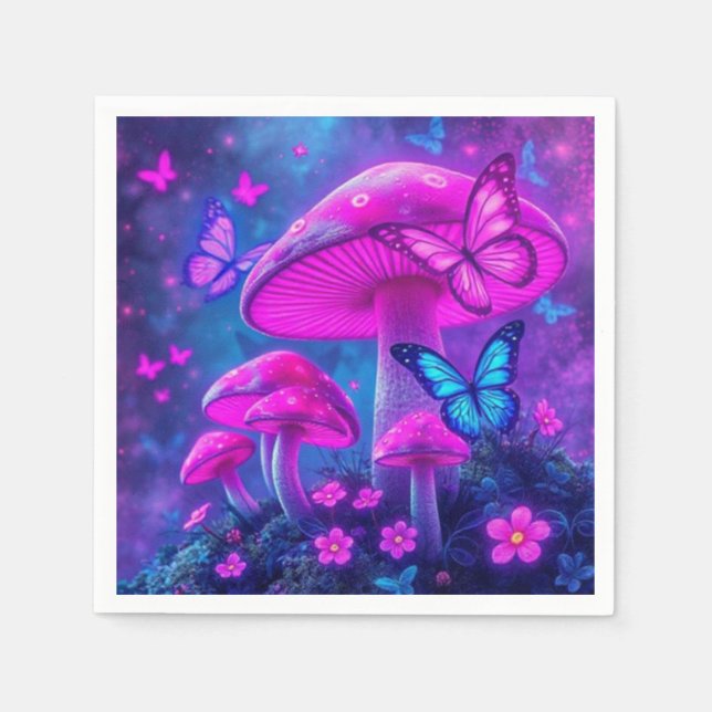 Schmetterlinge, Blume und Pilze- Serviette (Vorderseite)