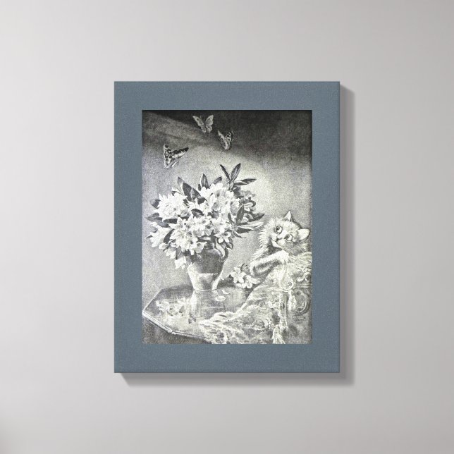 Schmetterlinge, Blume Vase, Katze, Louis Wain Leinwanddruck (Vorderseite)