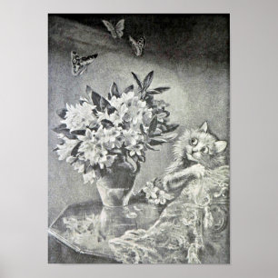 Schmetterlinge, Blume Vase, Katze, Louis Wain Poster
