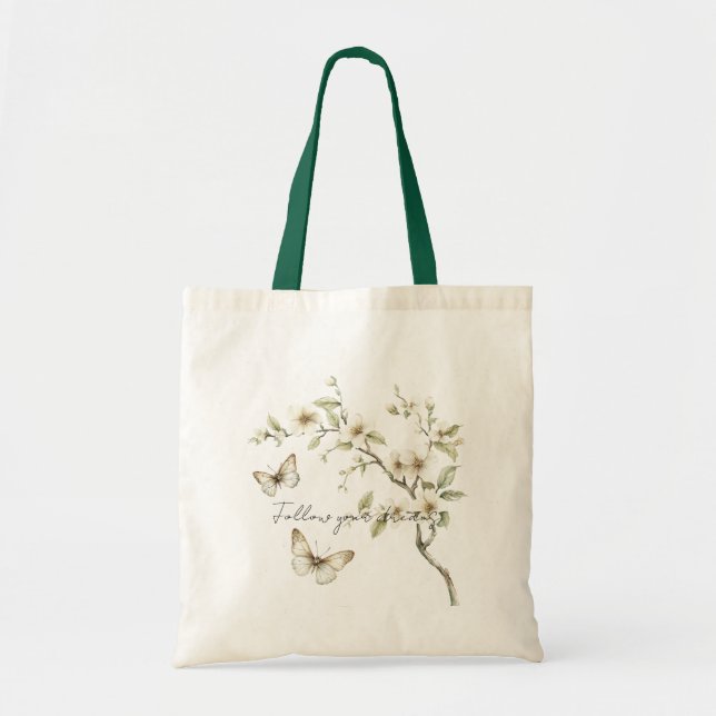 Schmetterlinge Blumen Baum Folge Deinen Träumen Tragetasche (Vorne)