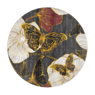 Schmetterlinge & Blumen: Frühling Boho Muster Schneidebrett