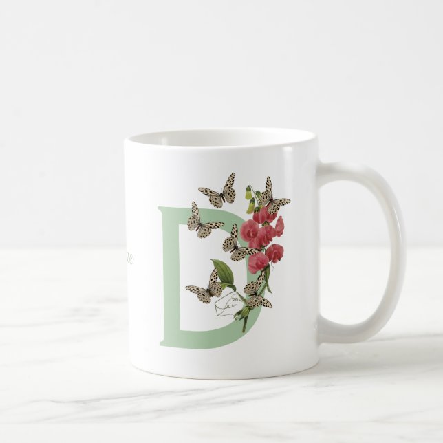 Schmetterlinge Blumen Monogramm Initial D Name    Kaffeetasse (Rechts)