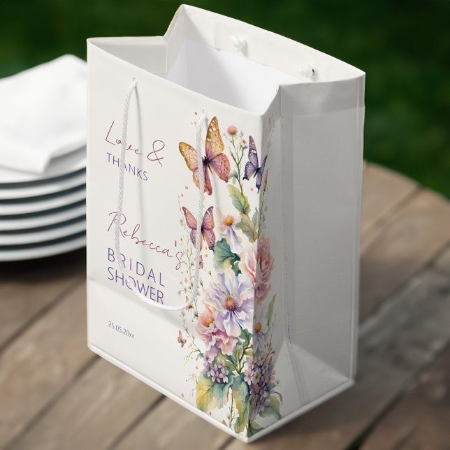 Schmetterlinge Blumengeweih für Brautparty Mittlere Geschenktüte (Butterflies enchanted garden floral bridal shower favors personalized printed medium favor gift bag)