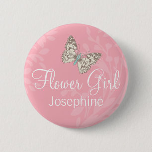 Schmetterlinge Blumenmädchen rosa Hochzeit Ansteck Button