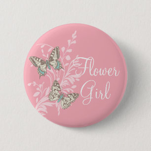 Schmetterlinge Blumenmädchen rosa Hochzeit Ansteck Button