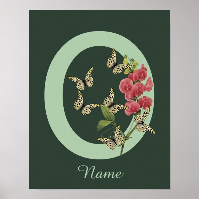 Schmetterlinge Blumenmonogramm Initiale O Personal Poster (Vorne)
