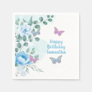 Schmetterlinge Blütenblau Lila Gold Geburtstag Serviette