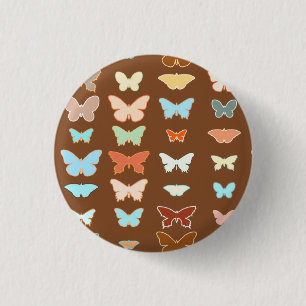 Schmetterlinge, braun, türkis und korallenfarben button