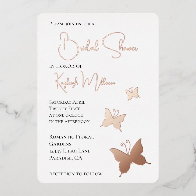 Schmetterlinge Brautparty Folieneinladung (Vorderseite)