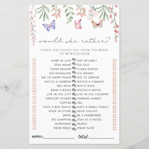 Schmetterlinge Brautparty-Spiel würde sie eher