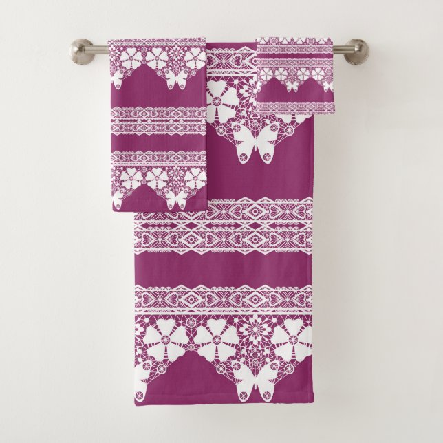 Schmetterlinge Burgundy Badhandtuch Set (Insitu)