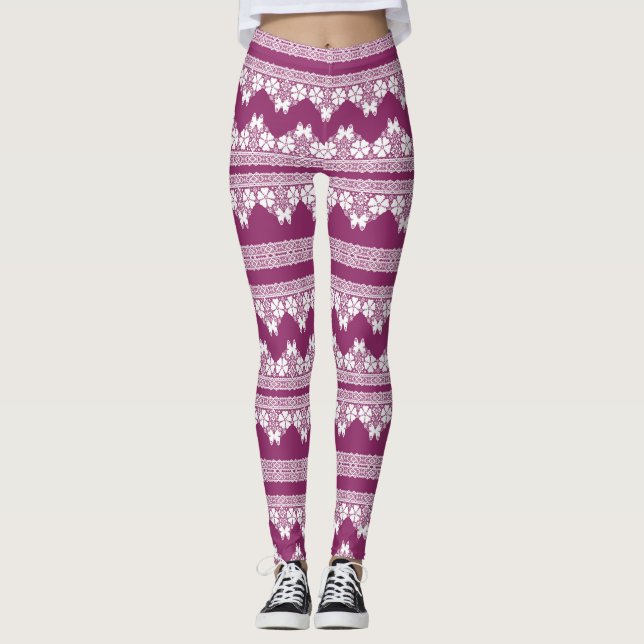 Schmetterlinge Burgundy Leggings (Vorderseite)